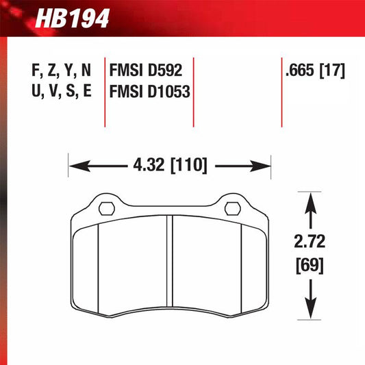 Hawk HB194U.665 Racing Pad - DTC-70 Compound - Shifted Motorsports