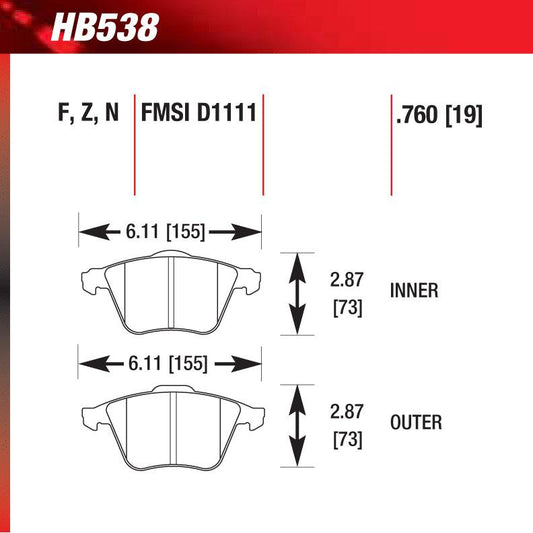 Hawk HB538F.760 Street Performance Pad - HPS Compound - Shifted Motorsports