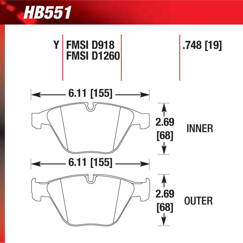 Hawk HB551U.748 Racing Pad - DTC-70 Compound - Shifted Motorsports