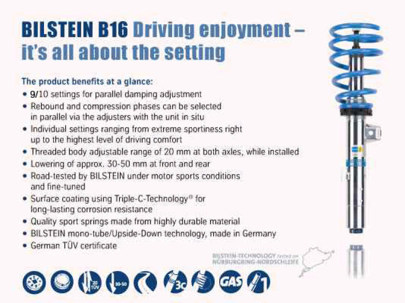 Bilstein B16 (PSS10) Front & Rear Performance Sus System 2015 VW Golf w/ 55mm Outside Dia Strut